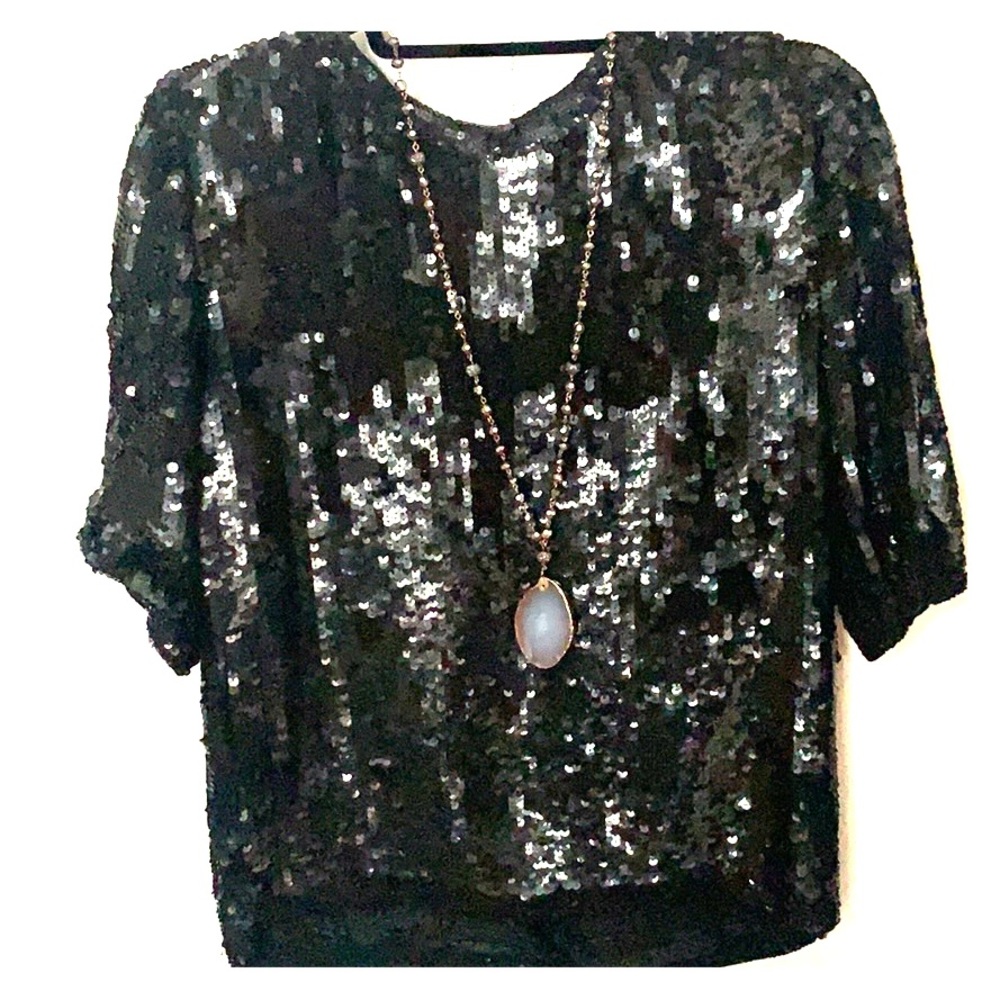 Vintage Black Sequin Loose Top
